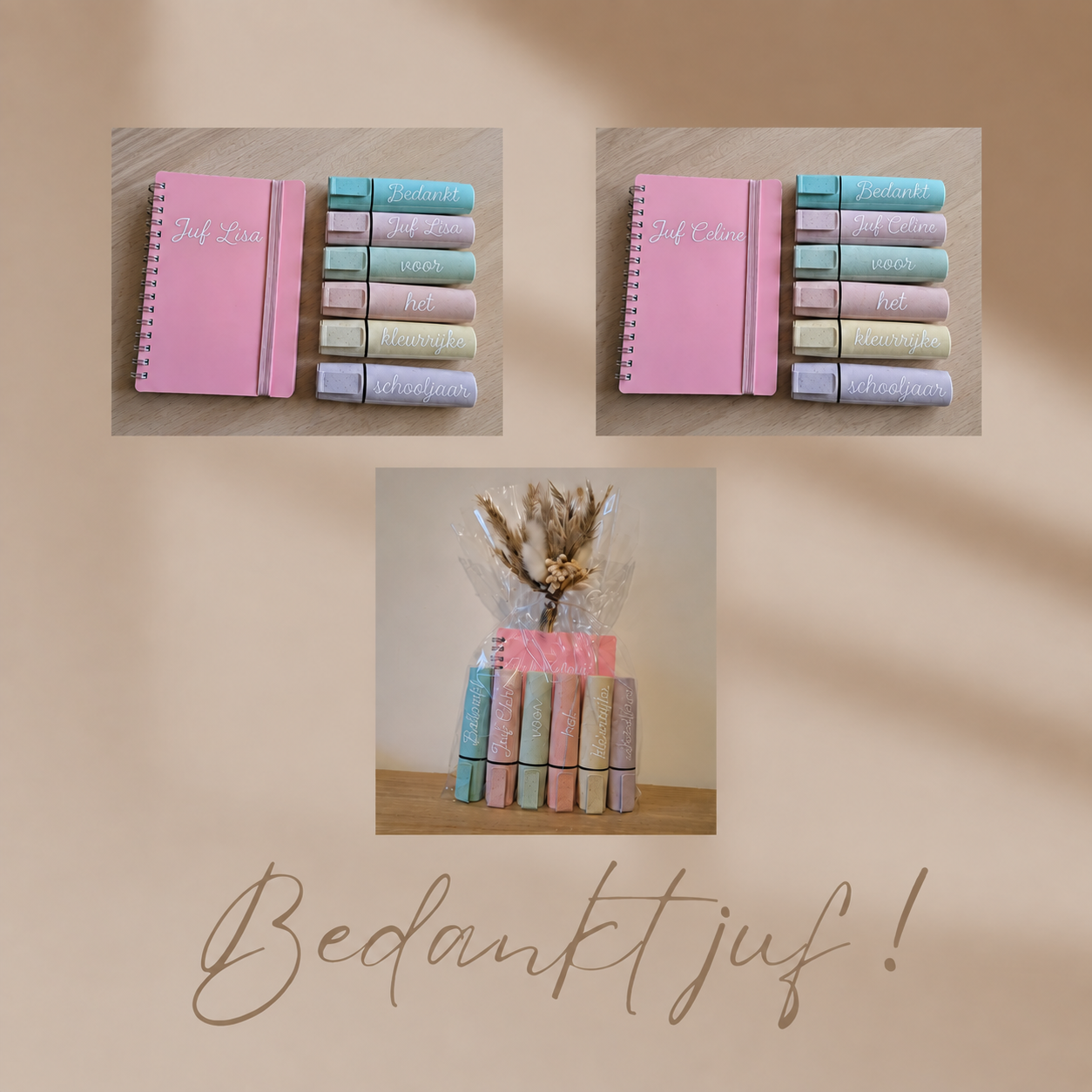 Set van 6 fluostiften + schriftje - met naam